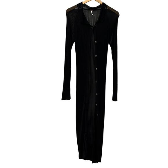 Free People Black Long Ribbed Knit Cardigan Size L - Picture 1 of 7